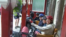 Waiting under the Western-Style porch outside Buttermere Youth Hostel for the rain to stop